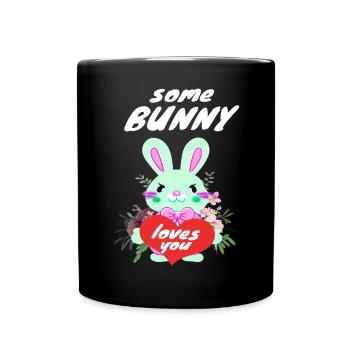 Mignon lapin de Pâques amoureux - Mug uni - noir - Devant