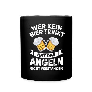 Angeln Geschenk Fischer Angler Petri Heil Rute - Tasse einfarbig - Schwarz - Vorne