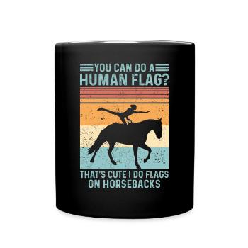 Lustiges Reitpferd Voltigieren Retro - Tasse einfarbig - Schwarz - Vorne