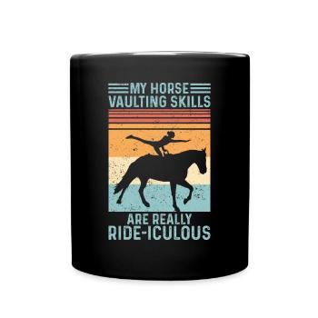 Lustiges Reitpferd Voltigieren Retro - Tasse einfarbig - Schwarz - Vorne