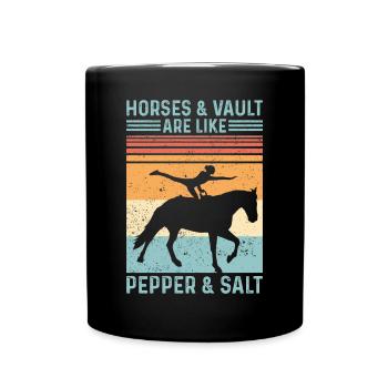Lustiges Reitpferd Voltigieren Retro - Tasse einfarbig - Schwarz - Vorne