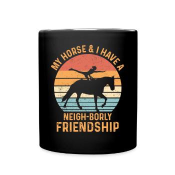Lustiges Reitpferd Voltigieren Retro - Tasse einfarbig - Schwarz - Vorne