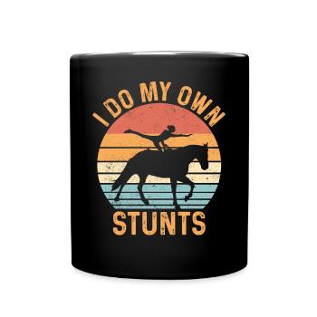 Lustiges Reitpferd Voltigieren Retro - Tasse einfarbig - Schwarz - Vorne