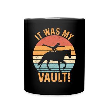 Lustiges Reitpferd Voltigieren Retro - Tasse einfarbig - Schwarz - Vorne