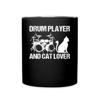 Drum Player And Cat Lover Drumming Musician Drums - Full Colour Mug - black - Front