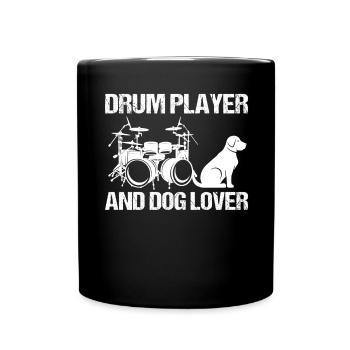 Drum Player And Dog Lover Drumming Musician Drums - Full Colour Mug - black - Front