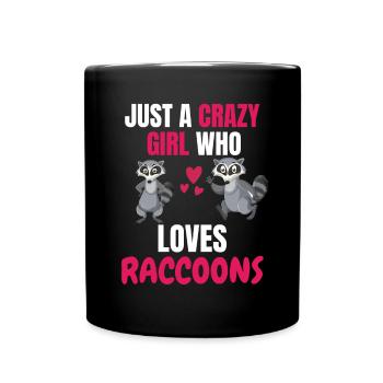 Crazy Girl Forest Animal Gift Raccoon - Full Colour Mug - black - Front