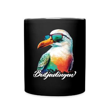 Butjadingen Urlaub coole Möwe mit Sonnenbrille - Tasse einfarbig - Schwarz - Vorne