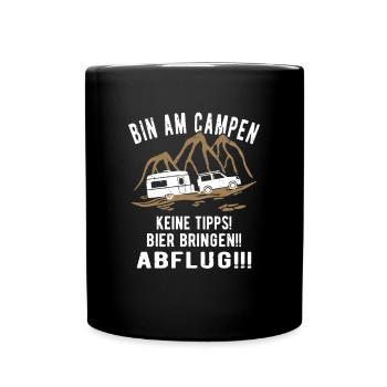 Wohnwagen Camping lustig - Tasse einfarbig - Schwarz - Vorne