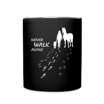 Hund Pferd Reiterin - Never walk alone, gemeinsam - Tasse einfarbig - Schwarz - Vorne