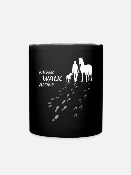 Hund Pferd Reiter - Never walk alone - gemeinsam - Tasse einfarbig - Schwarz
