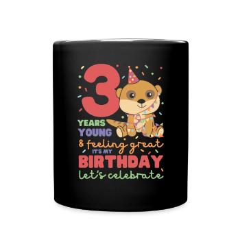Meerkat for 3rd birthday children three years - Full Colour Mug - black - Front