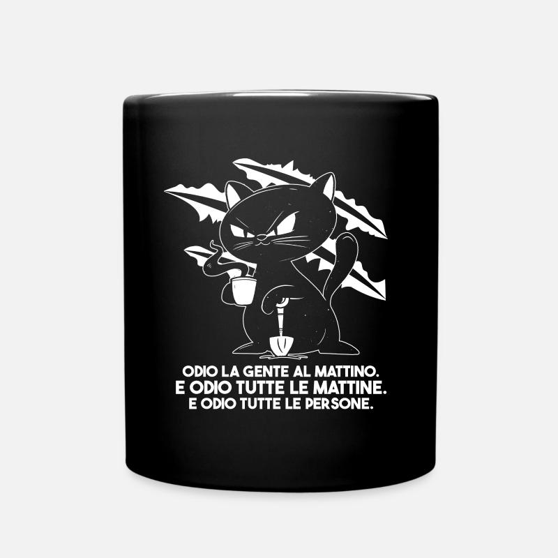 Le chat grincheux boit du café le matin - Mug uni - noir