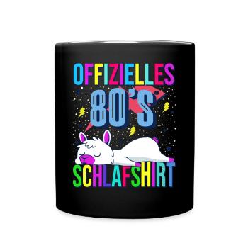 80s Schlafshirt Süßes Lama Langschläfer - Tasse einfarbig - Schwarz - Vorne