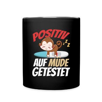 Positiv getestet für Müder Bär - Tasse einfarbig - Schwarz - Vorne