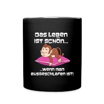 Das Leben ist schön, wenn du schläfst Bär - Tasse einfarbig - Schwarz - Vorne