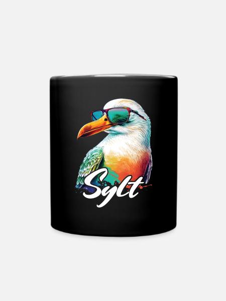 Sylt Urlaub coole bunte Möwe mit Sonnenbrille - Tasse einfarbig - Schwarz