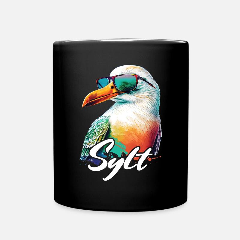 Sylt Urlaub coole bunte Möwe mit Sonnenbrille - Tasse einfarbig - Schwarz