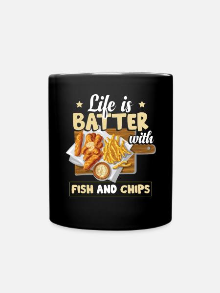 Life Is Batter With Fish And Chips - Full Colour Mug - black