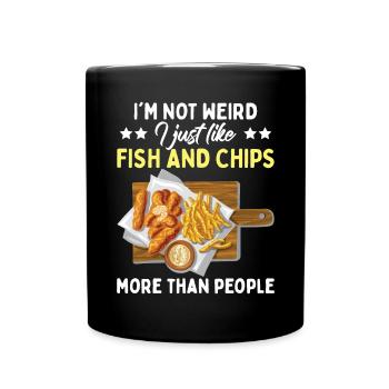 British Food | I Just Like Fish And Chips - Full Colour Mug - black - Front