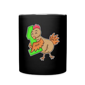 1 an - Inscription - Motif poulet - Gagnant - Mug uni - noir - Devant