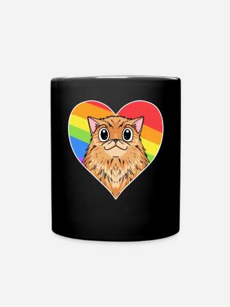 Rainbow - Cat with heart - Full Colour Mug - black