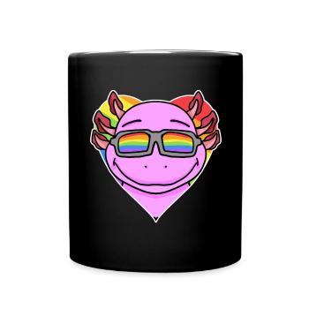 Rainbow - Axolotl with glasses and heart - Full Colour Mug - black - Front