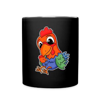 Huhn Familie - Huhn mit Baby - Huhn Motiv - Tasse einfarbig - Schwarz - Vorne