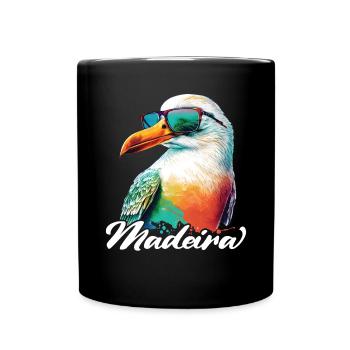 Madeira Urlaub coole bunte Möwe mit Sonnenbrille - Tasse einfarbig - Schwarz - Vorne