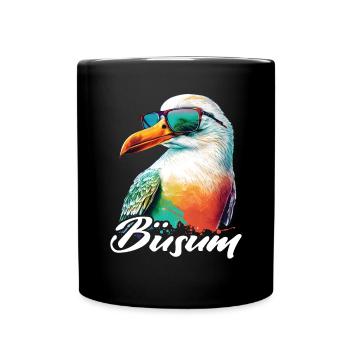 Büsum Urlaub coole bunte Möwe mit Sonnenbrille - Tasse einfarbig - Schwarz - Vorne