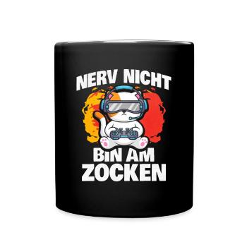 Nerv Nicht Bin Am Zocken Katze - Tasse einfarbig - Schwarz - Vorne