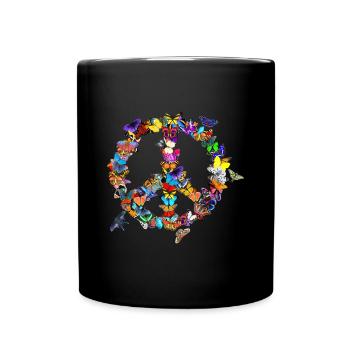 Butterfly Peace Sign Retro 60's 70's Colorful Butt - Full Colour Mug - black - Front