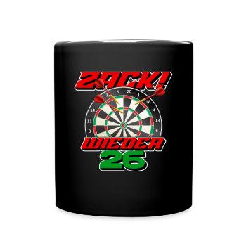 Zack wieder 26, Dartspieler Outfit, Geschenkidee - Tasse einfarbig - Schwarz - Vorne
