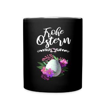 Frohe Ostern Osterei Floral - Tasse einfarbig - Schwarz - Vorne