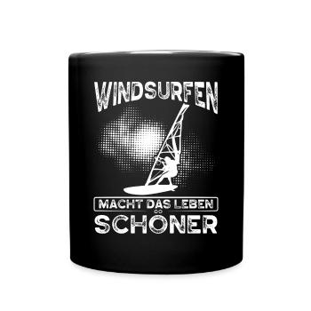 Windsurfen Macht Das Leben Schöner - Tasse einfarbig - Schwarz - Vorne
