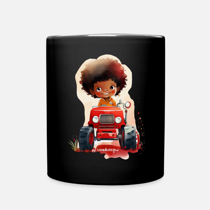 Little child with red tractor - Full Colour Mug - black