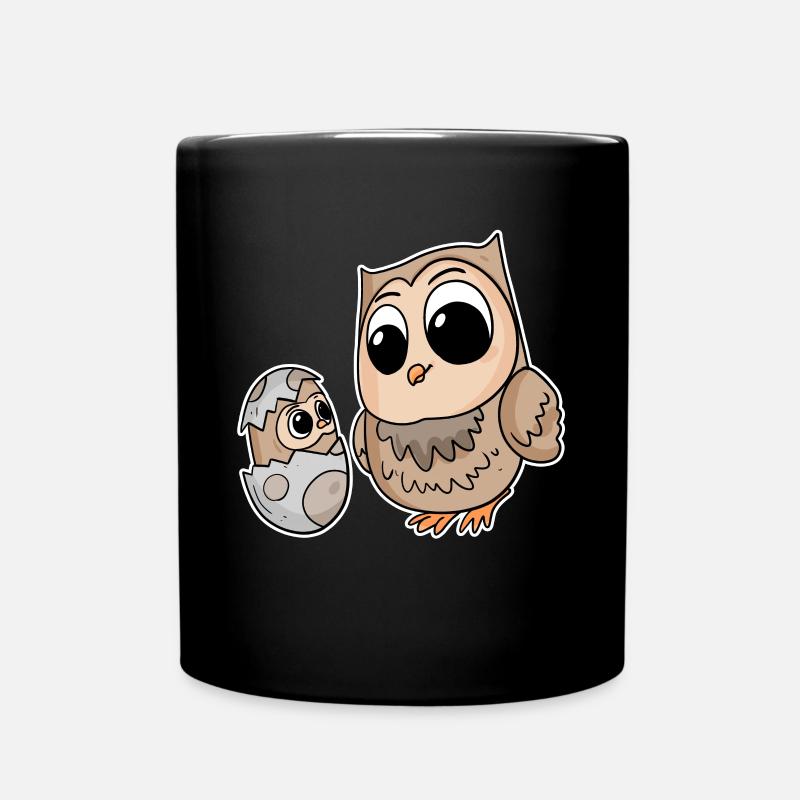 Eule Familie - Eule mit Baby - Eule Motiv - Tasse einfarbig - Schwarz