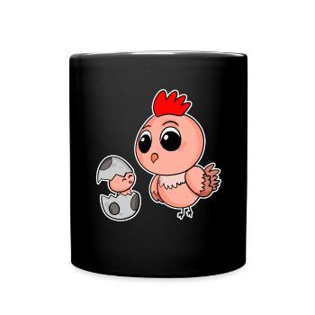 Huhn Familie - Huhn mit Baby - Huhn Motiv - Tasse einfarbig - Schwarz - Vorne