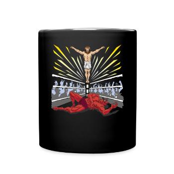 Wrestling Merch Jesus Devil Comic Religion Outfit - Full Colour Mug - black - Front