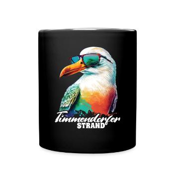 Timmendorfer Strand Urlaub Möwe mit Sonnenbrille - Tasse einfarbig - Schwarz - Vorne