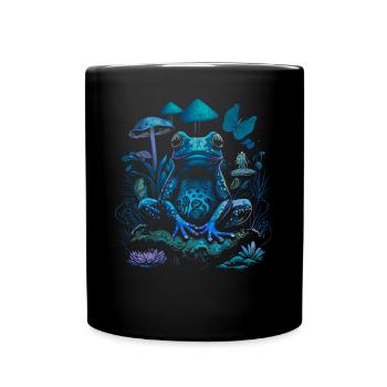 Psychedelic Hippie Frog Surrounded By Mushrooms - Tasse einfarbig - Schwarz - Vorne