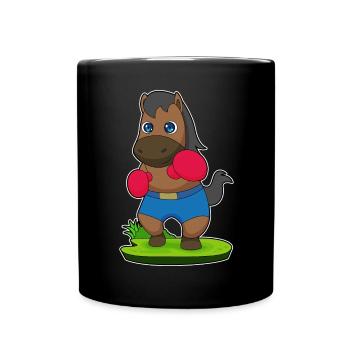 Pferd Boxer Boxhandschuhe Boxen - Tasse einfarbig - Schwarz - Vorne