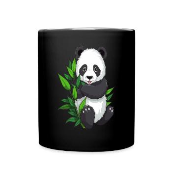 Panda with bamboo branch - Full Colour Mug - black - Front