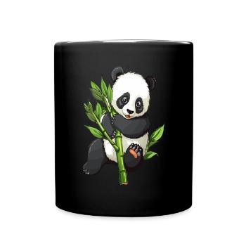 Cuddly panda with bamboo branch - Full Colour Mug - black - Front