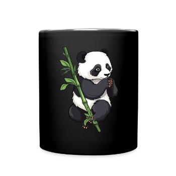 Panda bear with bamboo - Full Colour Mug - black - Front