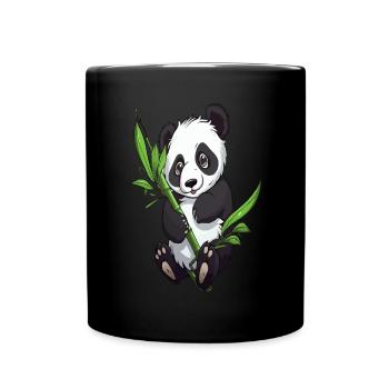 Cute panda with bamboo - Full Colour Mug - black - Front