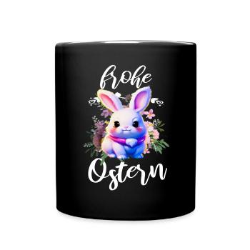Frohe Ostern niedliche Osterhase - Tasse einfarbig - Schwarz - Vorne