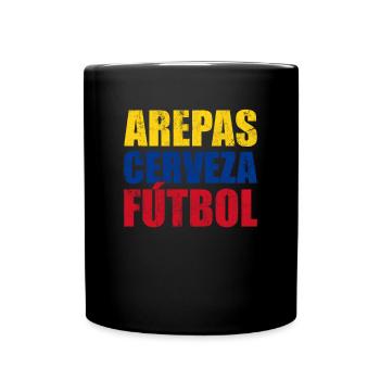 arepas cerveza futbol, venezuela, colombia arepas - Tasse einfarbig - Schwarz - Vorne