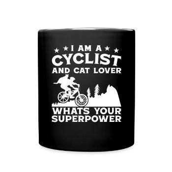 Superpuissance du cycliste et amoureux des chats - Mug uni - noir - Devant