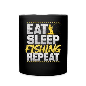 Fishing Eat Sleep Repeat Fishing Rod Hobby Fishing - Full Colour Mug - black - Front